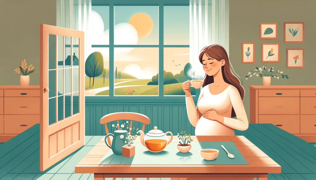 woman drinking chai tea while pregnant